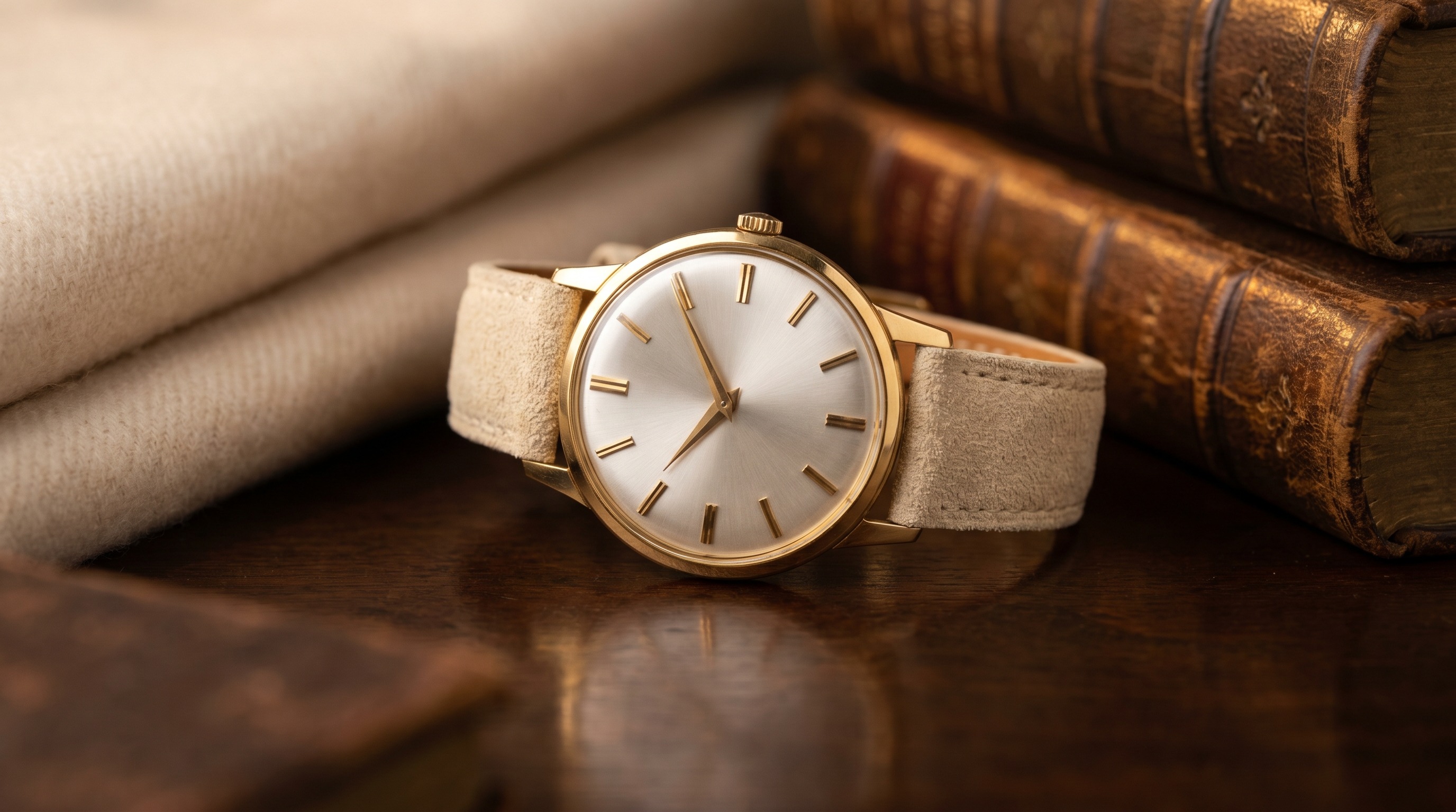 Slim round 18ct gold 1960s dress watch with sunburst dial and applied gold markers