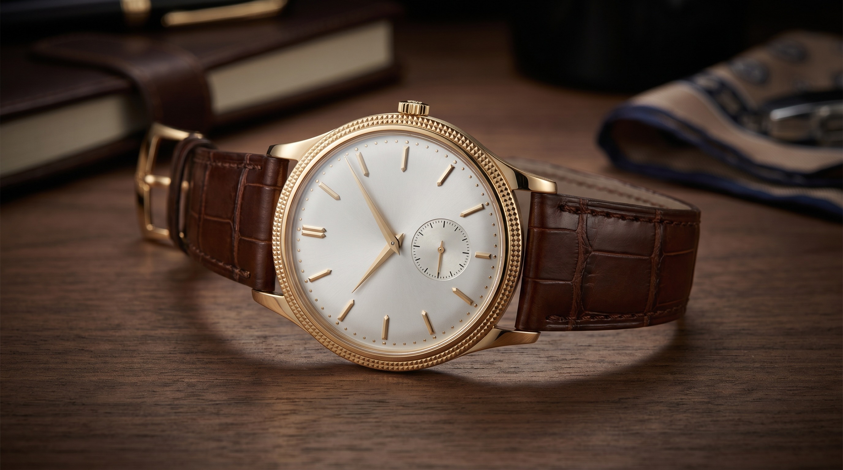 Round ultra-thin 18ct gold Calatrava-style dress watch with hobnail bezel — Mozeris Fine Antiques