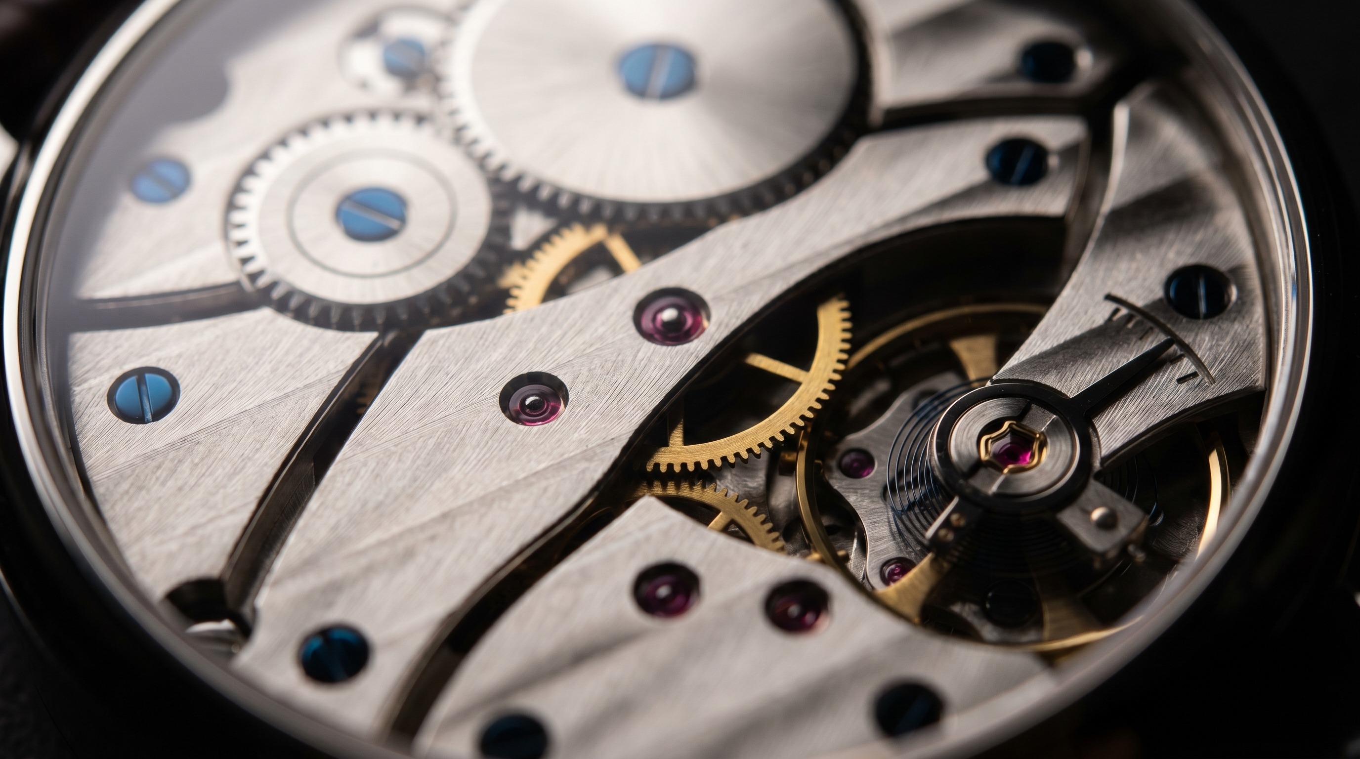 Fine manually-wound movement with Geneva stripe finishing and gold gear train