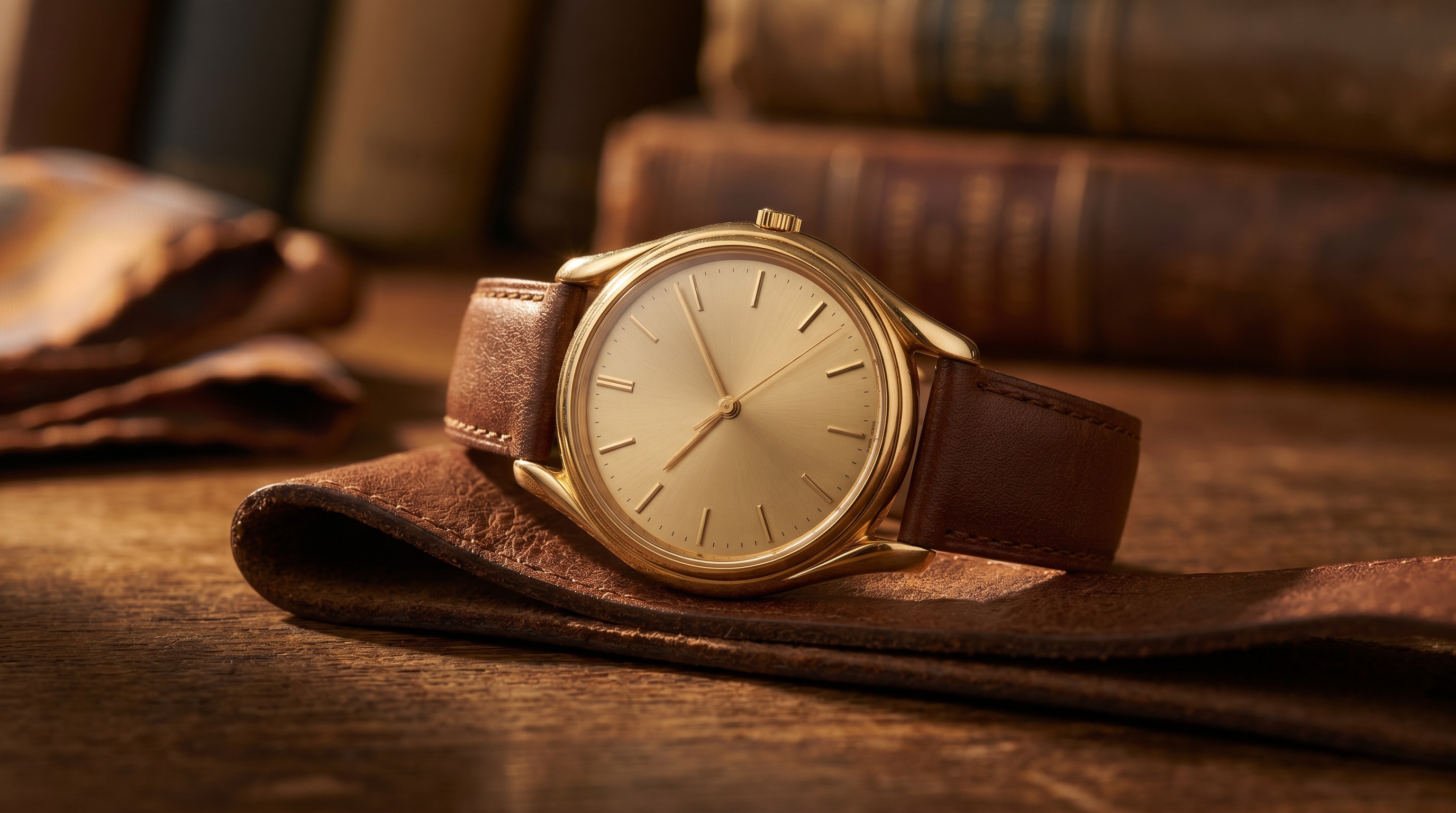 Slim gold automatic dress watch with twisted teardrop lugs