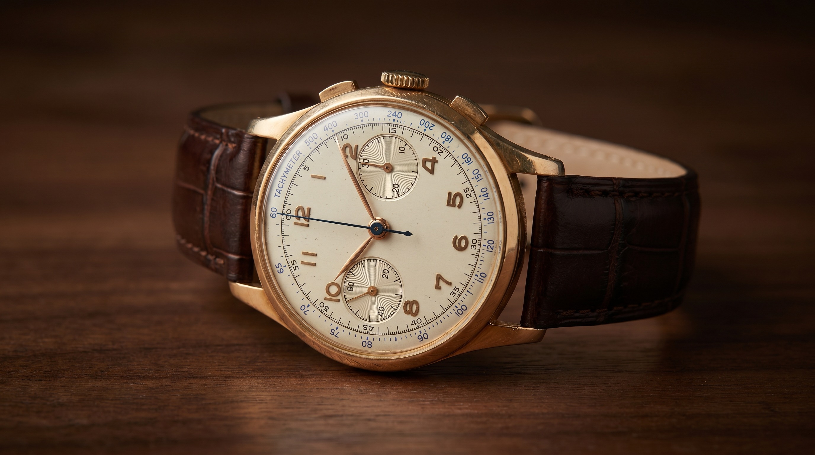 Vintage 18ct gold chronograph wristwatch — Mozeris Fine Antiques