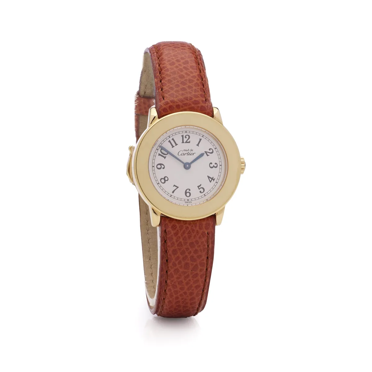 Must de Cartier Ronde quartz watch with burgundy strap