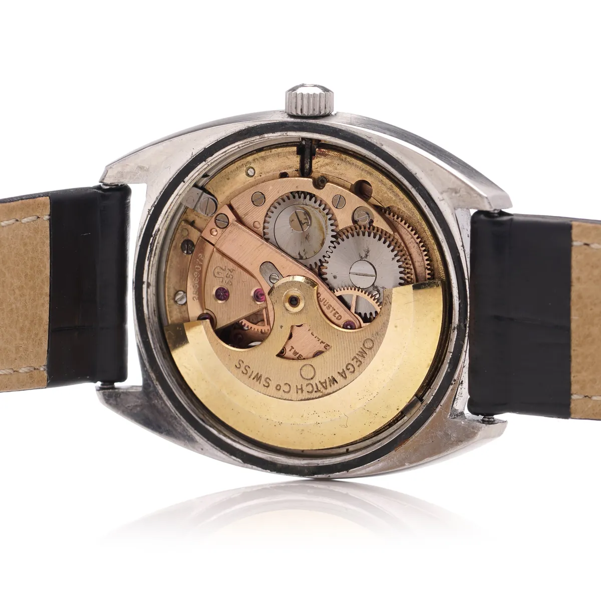 Omega automatic calibre signed OMEGA WATCH Co SWISS, seen with the caseback removed