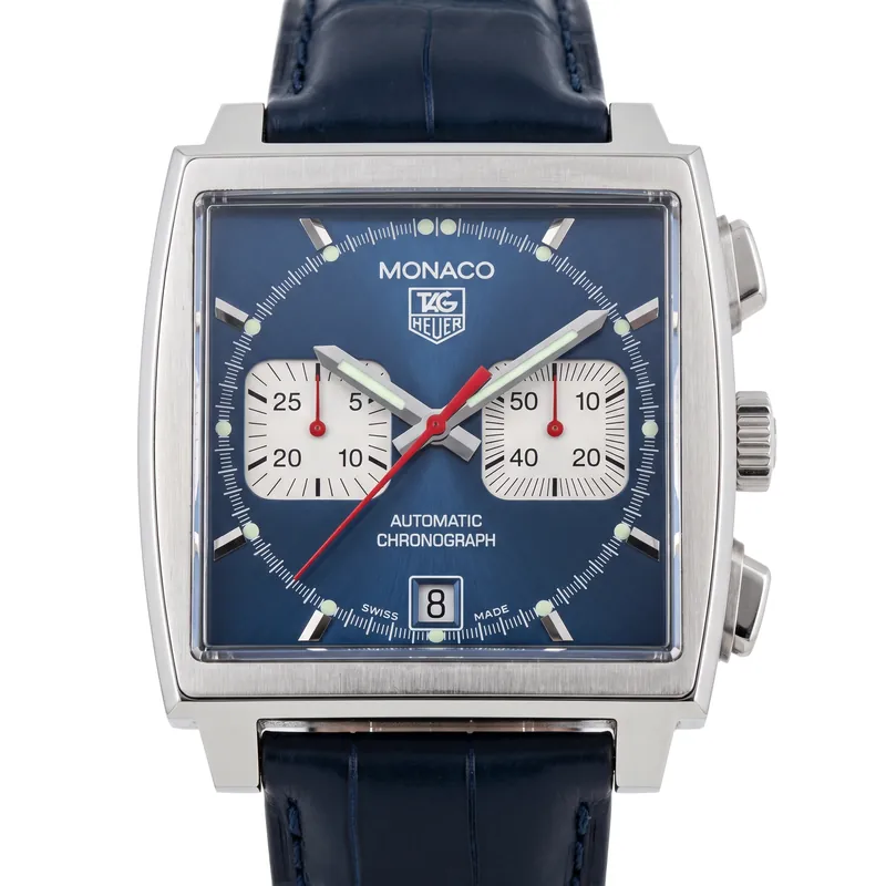 TAG Heuer Monaco automatic chronograph with blue dial, catalogue view