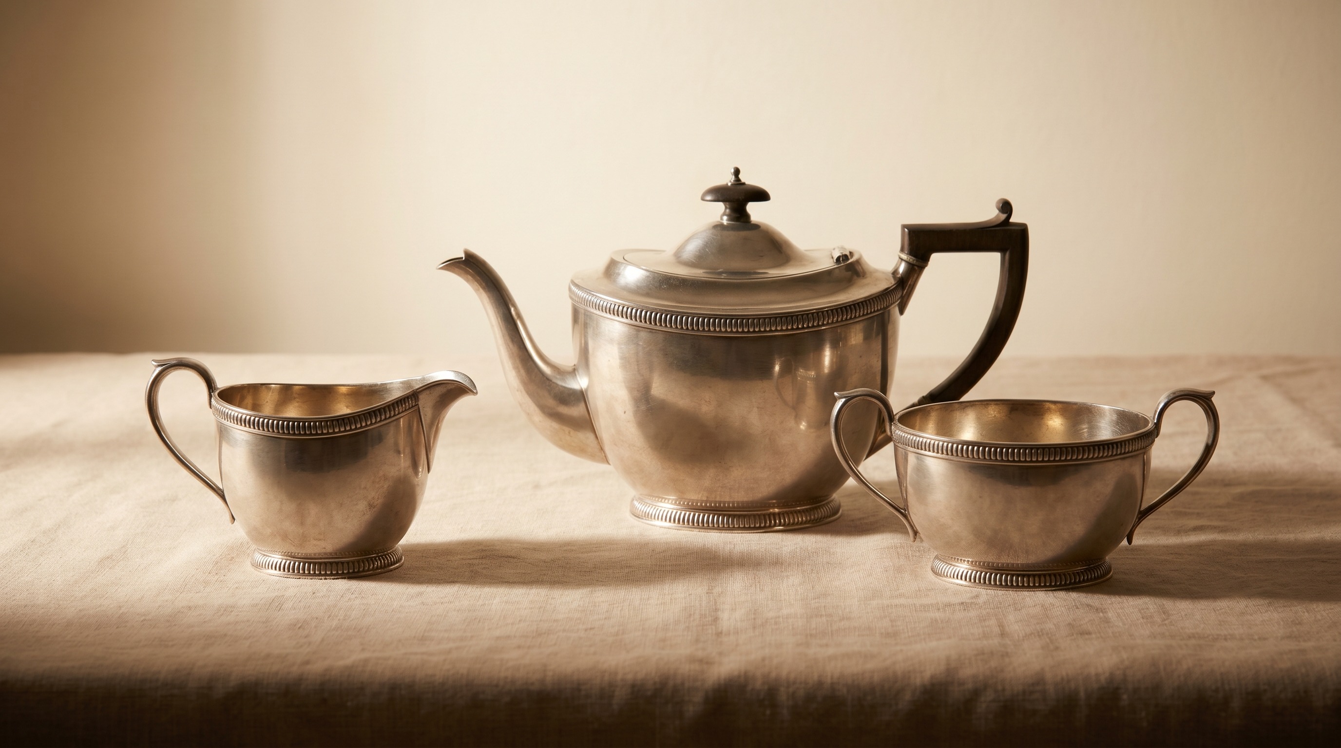 Antique William Bateman sterling silver tea service with reeded borders